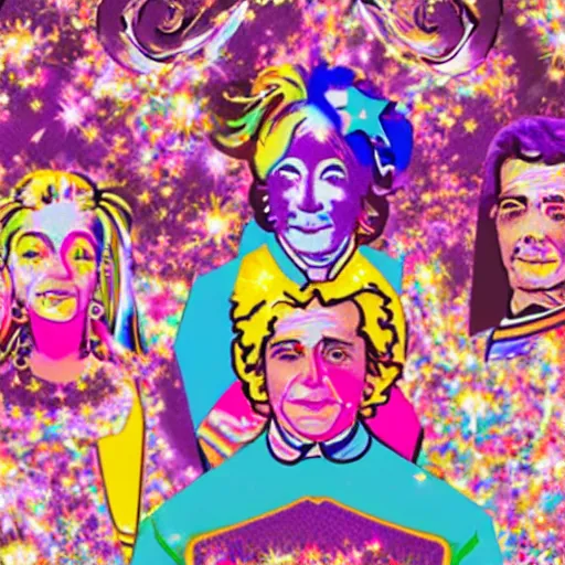 Prompt: Lisa Frank and the founding fathers collaboration