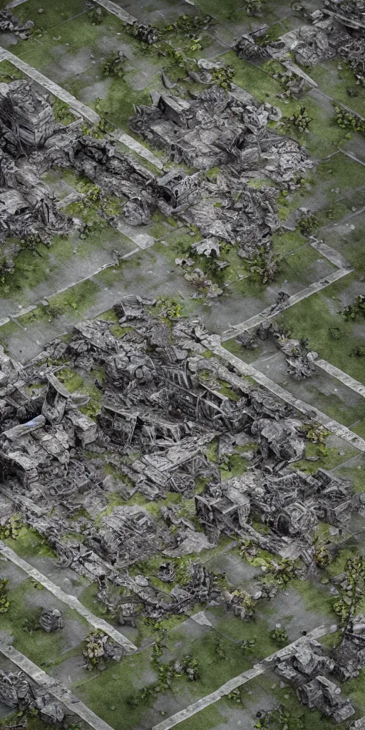 Prompt: aerial view of destroyed battlefield, 3 d render, hyperdetailed