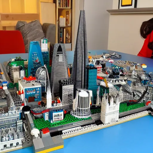 Prompt: London skyline made from lego