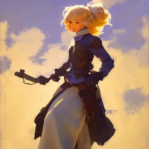 Image similar to greg manchess portrait painting of violet evergarden as overwatch character, totally whack, medium shot, asymmetrical, profile picture, organic painting, sunny day, matte painting, bold shapes, hard edges, street art, trending on artstation, by huang guangjian and gil elvgren and sachin teng