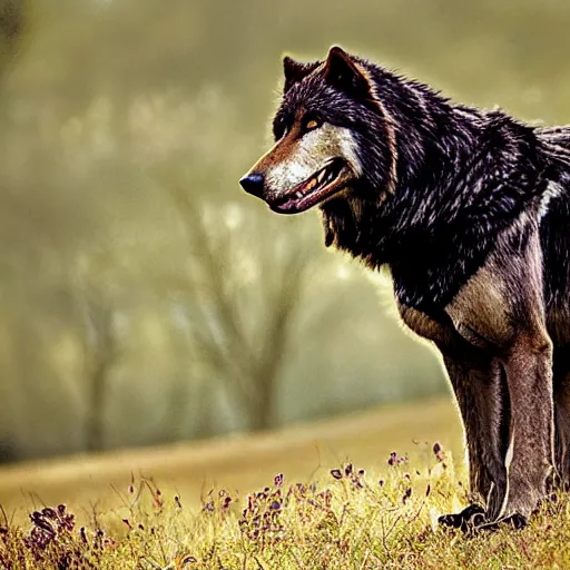 Prompt: prehistoric dire wolf nature photography