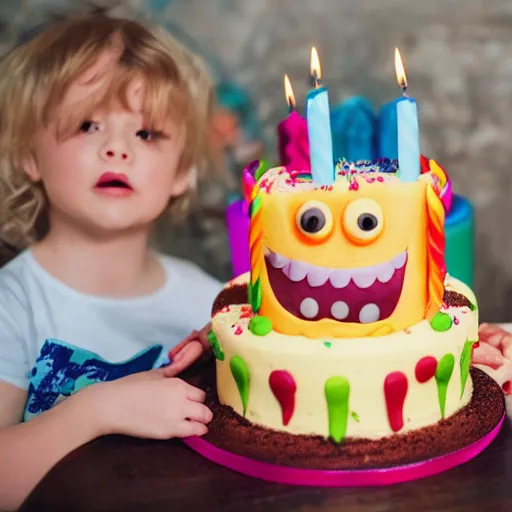 Image similar to a monster eating a birthday cake