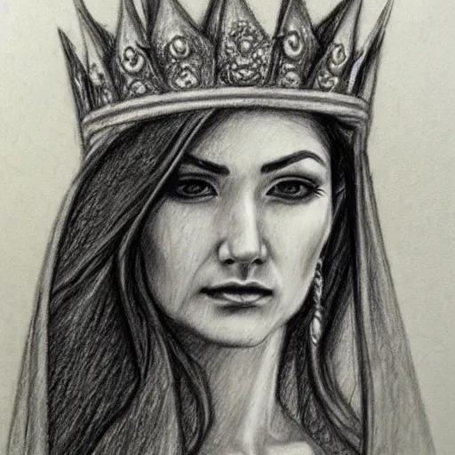 Prompt: Beautiful Medieval royal lady pencil sketch by Monica Lee, hyperrealism, detailed, -n 5