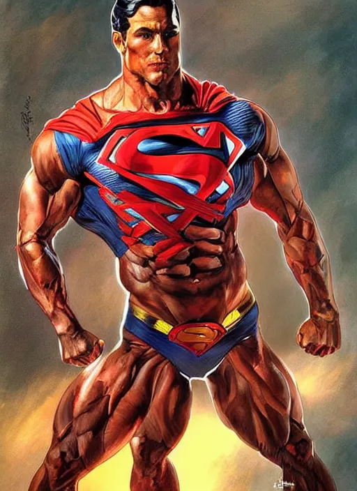 Image similar to portrait of crossfit bodybuilder sprinter superman!, futuristic detailed costume, red and black costume!!!, painted art by tsuyoshi nagano, greg rutkowski, artgerm, alphonse mucha, spike painting