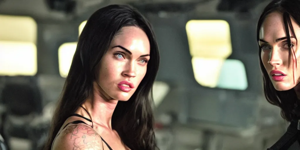 Image similar to vfx film, megan fox swat team squad crew, breach and clear, gang house, flat color profile low - key lighting award winning photography arri alexa cinematography, cinematic beautiful natural skin, famous face, atmospheric cool color - grade