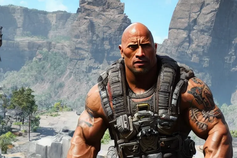 Image similar to dwayne johnson as apex legends character, gameplay screenshot