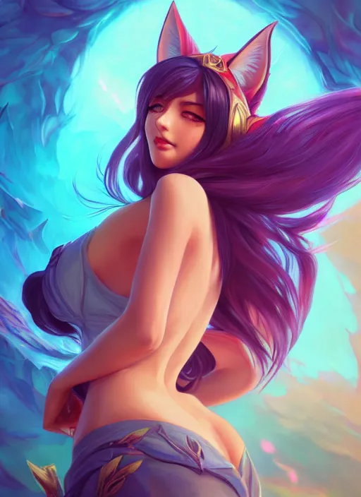 Image similar to ahri from league of legends, half body shot, path traced, highly detailed, high quality, digital painting, alena aenami, lilia alvarado, shinji aramaki, karol bak, alphonse mucha, tom bagshaw