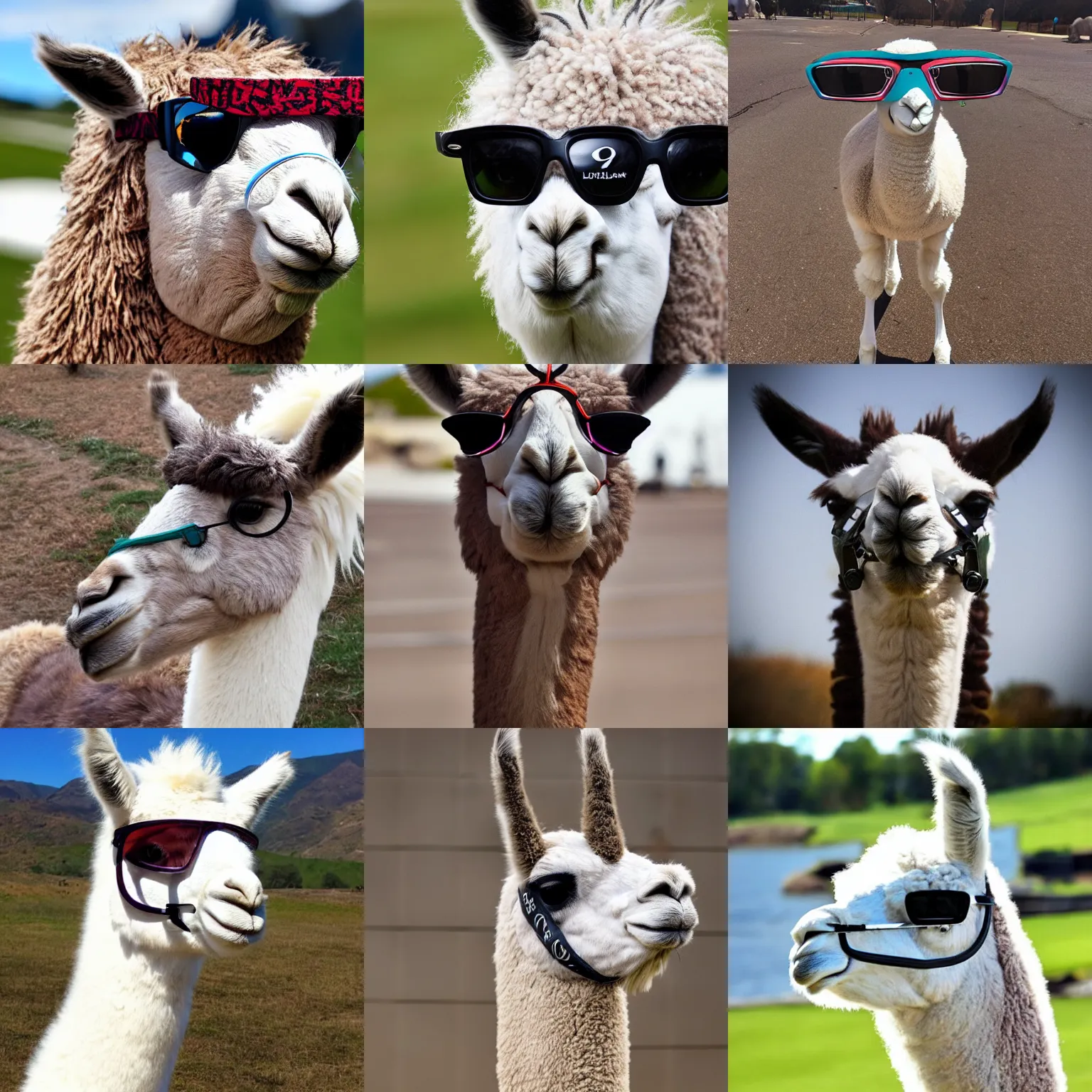 Prompt: llama wearing oakleys