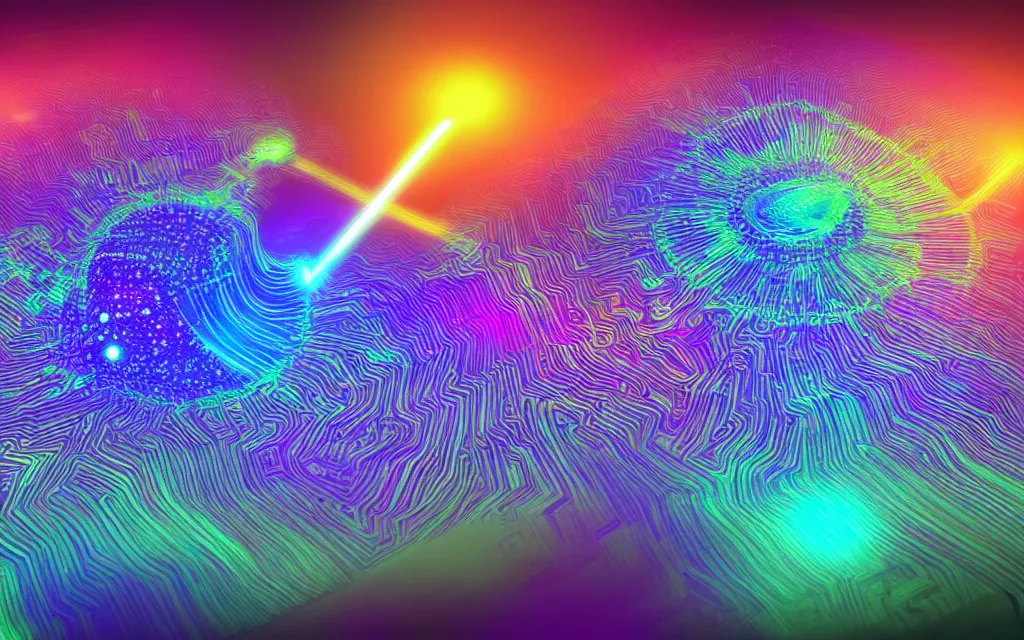 Image similar to god mind organic computer technological singularity, future perfect, award winning digital art extremely detailed, iridescent color scheme