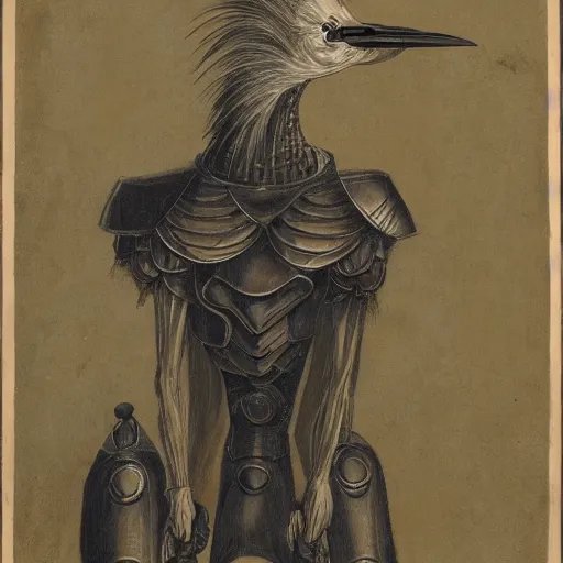 Prompt: portrait of an anthropomorphic heron with a bored face and futuristic full armor