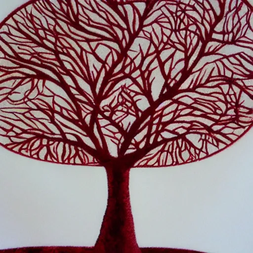 Image similar to tree made of velvet, velvet art, etching, velvet etching, velvet tree, red velvet material