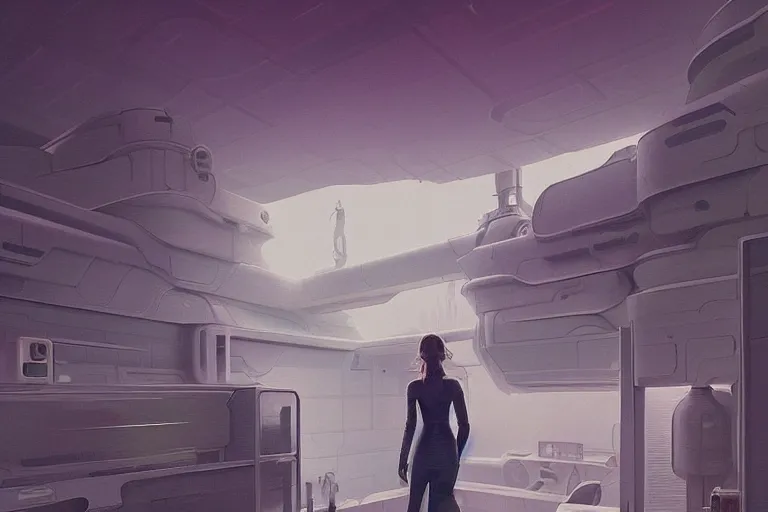 Prompt: beautiful painting of Emma Watson in a futuristic house in the style of Simon Stålenhag and H. R. Giger, detailed, trending on Artstation