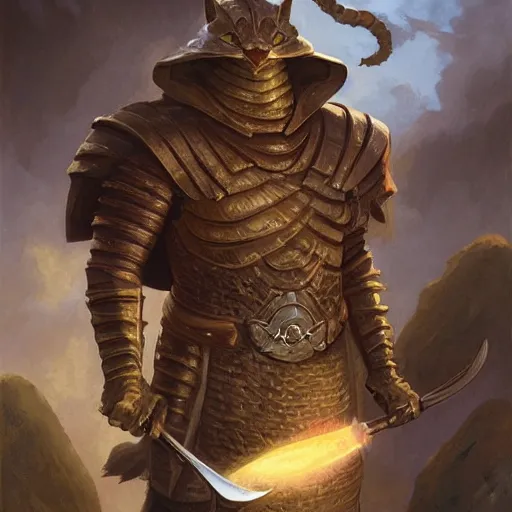 Prompt: ( ( ( full length portrait of a dark tabby tabaxi, halberd, breastplate ) ) ), d & d, tyler jacobson, greg rutkowski, frank frazetta, alexandre chaudret, boris vallejo, michael whelan, miro petrov, magali villeneuve, donato giancola