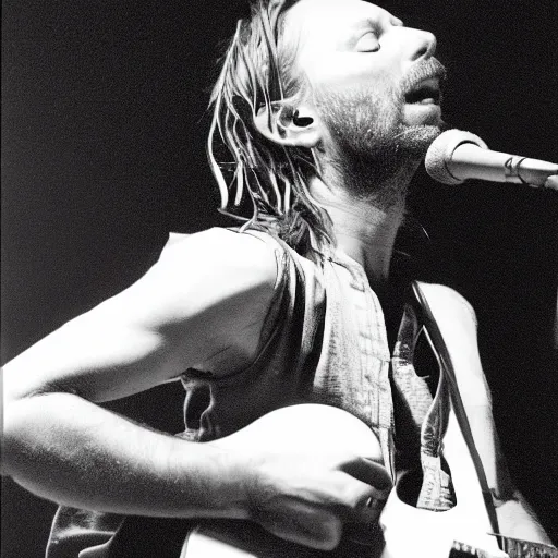 Prompt: Thom Yorke airbag 1997, a photo by John E. Berninger, trending on pinterest, private press, associated press photo, angelic photograph, masterpiece