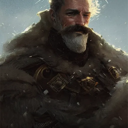 Image similar to Portrait of a middle aged knight with a big moustache, detailed face, fantasy, highly detailed, cinematic lighting, digital art painting by greg rutkowski