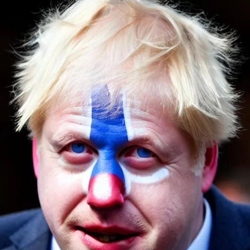 Prompt: boris johnson wearing clown makeup