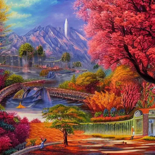 Prompt: unbelievably beautiful city of the future in harmony with nature. Beautiful detailed painting by Lurid. (2022)