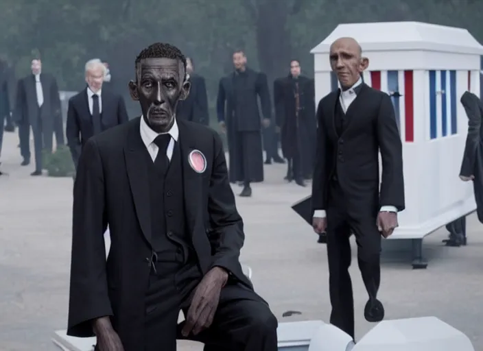 Image similar to Ebony Maw working as a funeral director in the new avengers movie, 4k