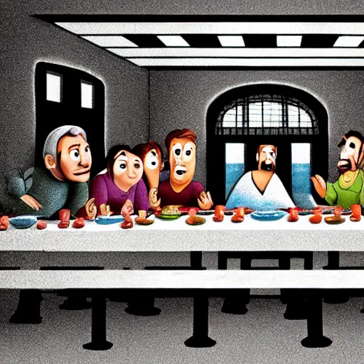 Prompt: The last supper, in the style of Pixar