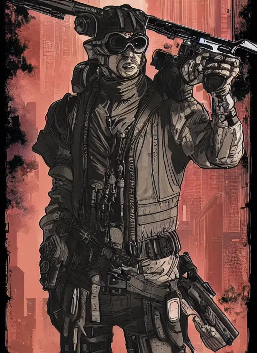 Prompt: cyberpunk blackops spy. athletic gear. portrait by ashley wood and alphonse mucha and laurie greasley and josan gonzalez and james gurney. spliner cell, apex legends, rb 6 s, hl 2, d & d, cyberpunk 2 0 7 7. realistic face. dystopian setting.