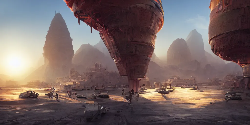 Image similar to Futuristic Morocco, beautiful dynamic lighting, cinematic, wide angle establishing shot, extremely high detail, photo realistic, cinematic lighting, post processed, concept art, artstation, matte painting, style by eddie mendoza, raphael lacoste, alex ross, volumetric lighting, light rays, photorealistic, ultrarealistic, moody, coronarender, 8k