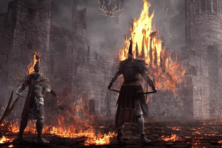 Prompt: jerry seinfeld standing in firelink shrine from dark souls