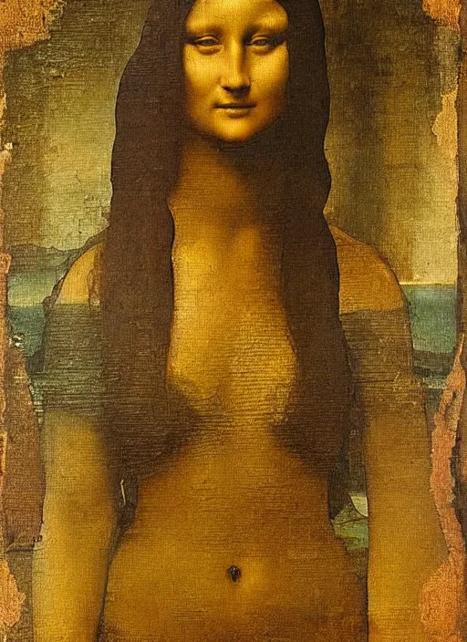 Image similar to painting on an african mermaid, art by leonardo davinci - in the style of'mona lisa'( 1 5 0 3 ), highly detailed, smooth, sharp focus, intricate, symmetry, masterpiece work of art,