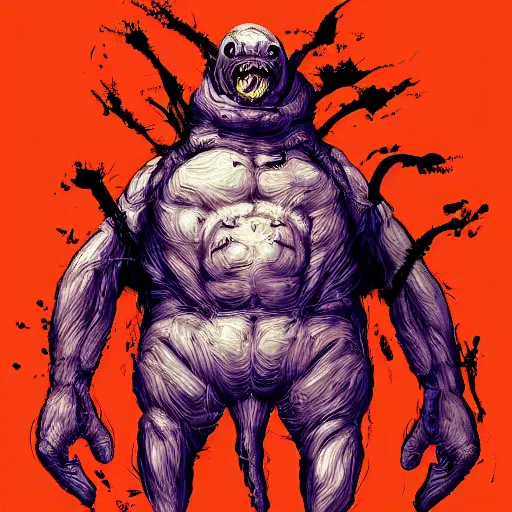 Image similar to digital art of nuclear bomb victim be a monster being art by chris monthell dennis style,illustration,artstation