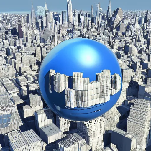 Prompt: isometric view of giant spherical city that is made of a New York neighbourhood, floating in partly cloudy deep blue space, 3d rendering, f8 aperture