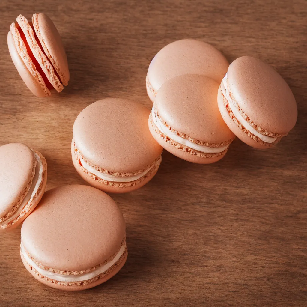 Prompt: close up view of a macaron on top of a wooden table, 4k, photorealistic