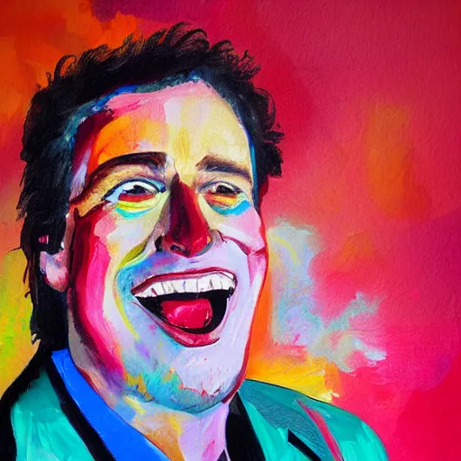 Prompt: painting of comedian tim dillon colorful,, 800t, 35mm, full-HD