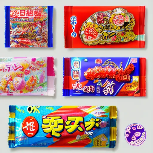 Image similar to 8 k 3 d model rendering of japanese candy package, high textured, conceptual, intricate detailed painting, illustration sharp detail, manga 1 9 9 0