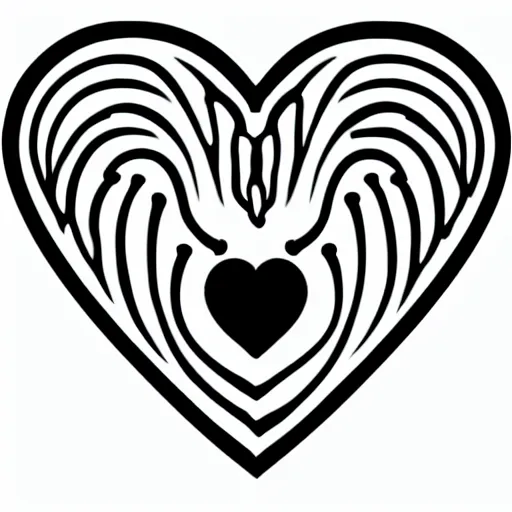 Prompt: clean black and white print, logo of an heart with a stylized human body form inside, variations