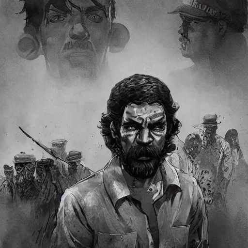 Image similar to don ramon and the chili walking dead game telltale, gigachad black and white trending on artstation, painted by greg rutkowski