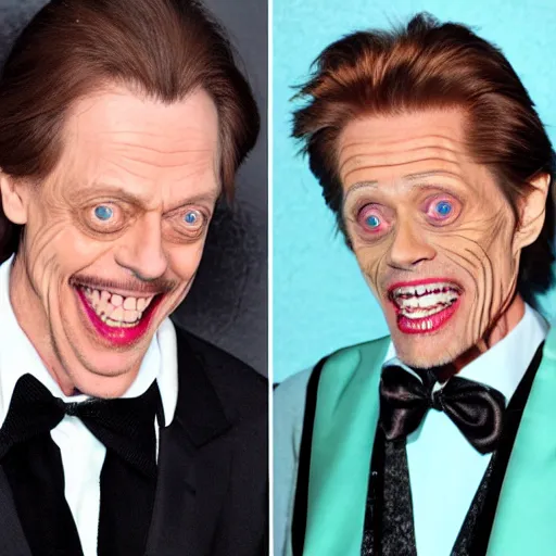 Prompt: steve buscemi and willem dafoe as drag queens in reality tv