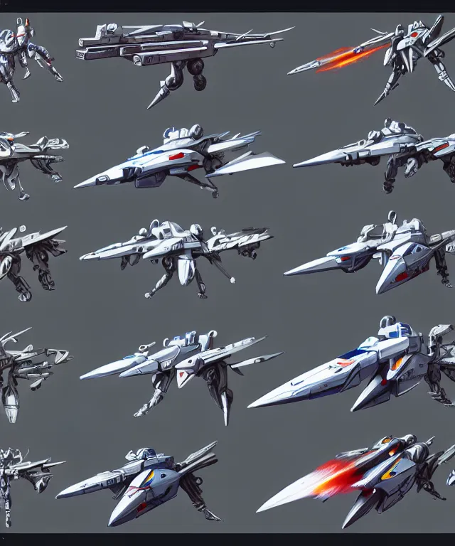 Prompt: 2 d shooter game concept art sprite sheet!!!, robotech gradius outer space concept art, hyperrealism, fine detail, 8 k, 3 d render, artstation contest winner, cgsociety, cryengine, zbrush, vray, no background