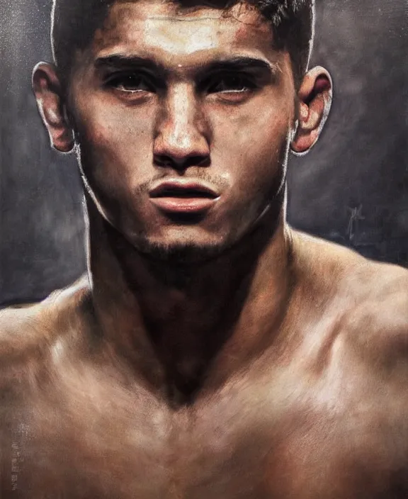 Prompt: portrait of a handsome young spanish ufc fighter, art by denys tsiperko and bogdan rezunenko, hyperrealism