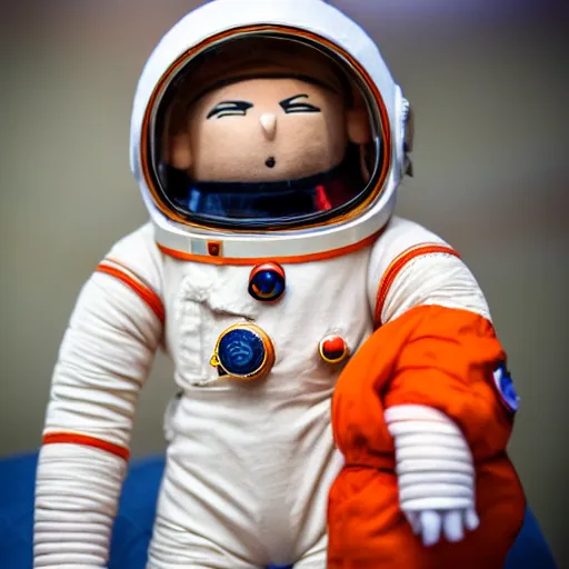 Prompt: Fumo plush of a Soviet cosmonaut in an orange spacesuit SK-1, Vostok-1, EOS-1D, f/1.4, ISO 200, 1/160s, 8K, RAW, unedited, symmetrical balance, in-frame