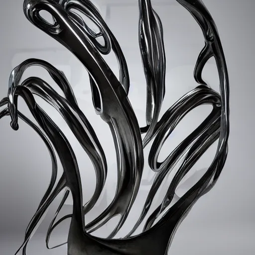 Image similar to liquid forms in metal abstract sculpture cyberpunk