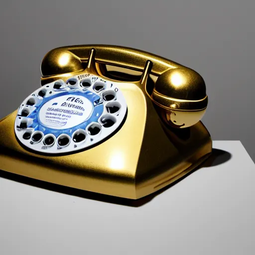 Image similar to a golden fax telephone in real madrid thropy room