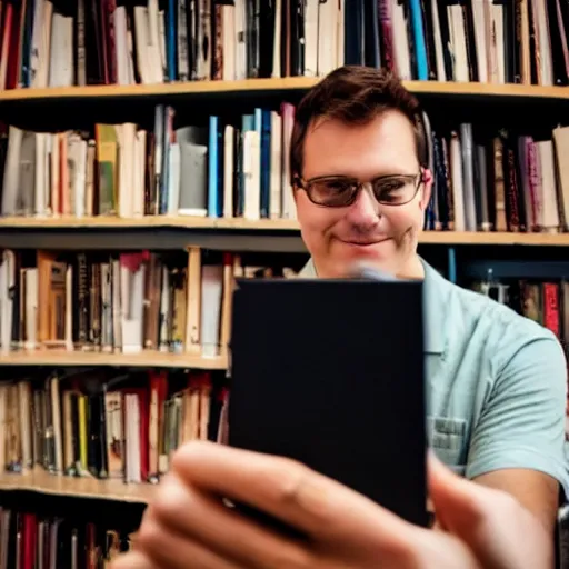 Image similar to selfie taken with a book