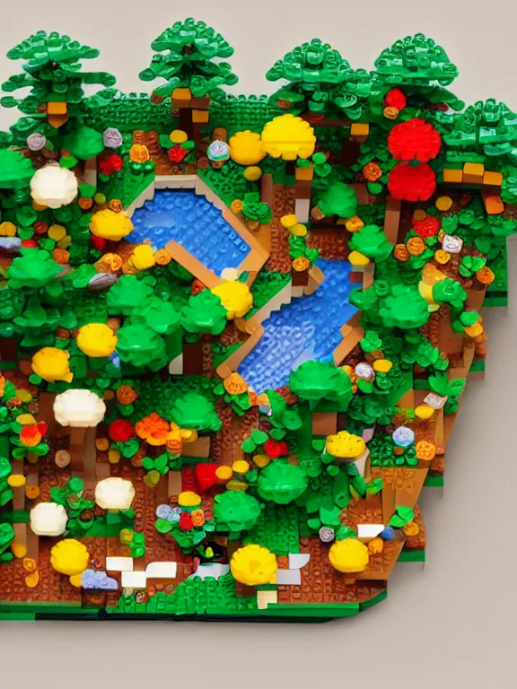 Image similar to miniature isometric pixel lego diorama of fruit forest