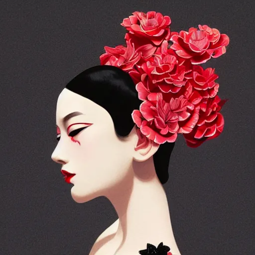 Image similar to detailed concept art painting art deco pattern black red flowers and diamonds by hsiao - ron cheng, bizarre compositions, exquisite detail