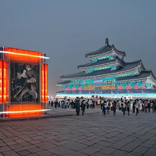 Image similar to concpet art of 2 0 7 7 years seoul, gwanghwamun, cyberfunk