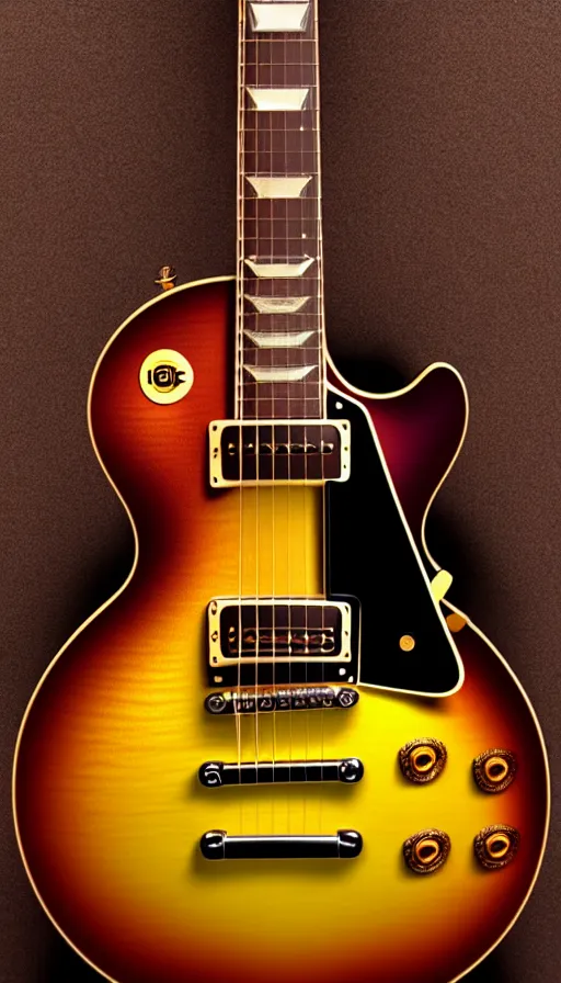 Prompt: stunning gibson les paul vintage sunburst, 3 d hyperrealistic 8 k image style, detailed render, studio photograph with dramatic lighting, depth of field