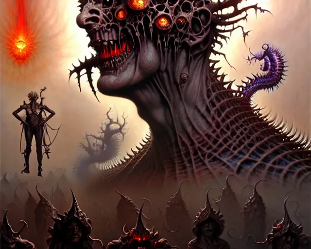Image similar to the army of darkness and hell, fantasy character portrait made of fractals facing each other, ultra realistic, wide angle, intricate details, the fifth element artifacts, highly detailed by peter mohrbacher, hajime sorayama, wayne barlowe, boris vallejo, aaron horkey, gaston bussiere, craig mullins