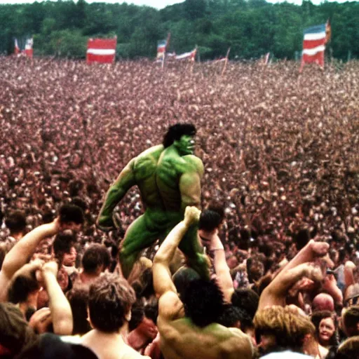 Image similar to hulk performing at woodstock