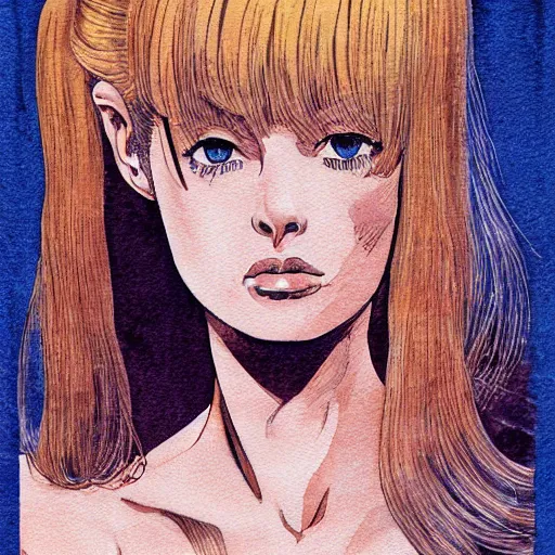 Prompt: Brigitte Bardot by Otomo Katsuhiro, character art, watercolour