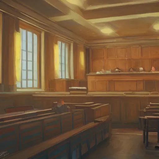 Image similar to a courtroom with the morning light, digital painting, ultradetailed, artstation, ultradetailed, pinterest,