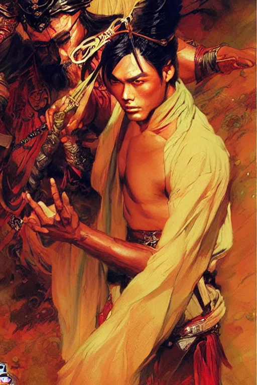 Image similar to wuxia, attractive male, character design, colorful, painting by gaston bussiere, craig mullins, j. c. leyendecker, tom of finland